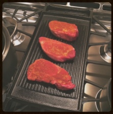 Trying out the new grill pan on the stove top.